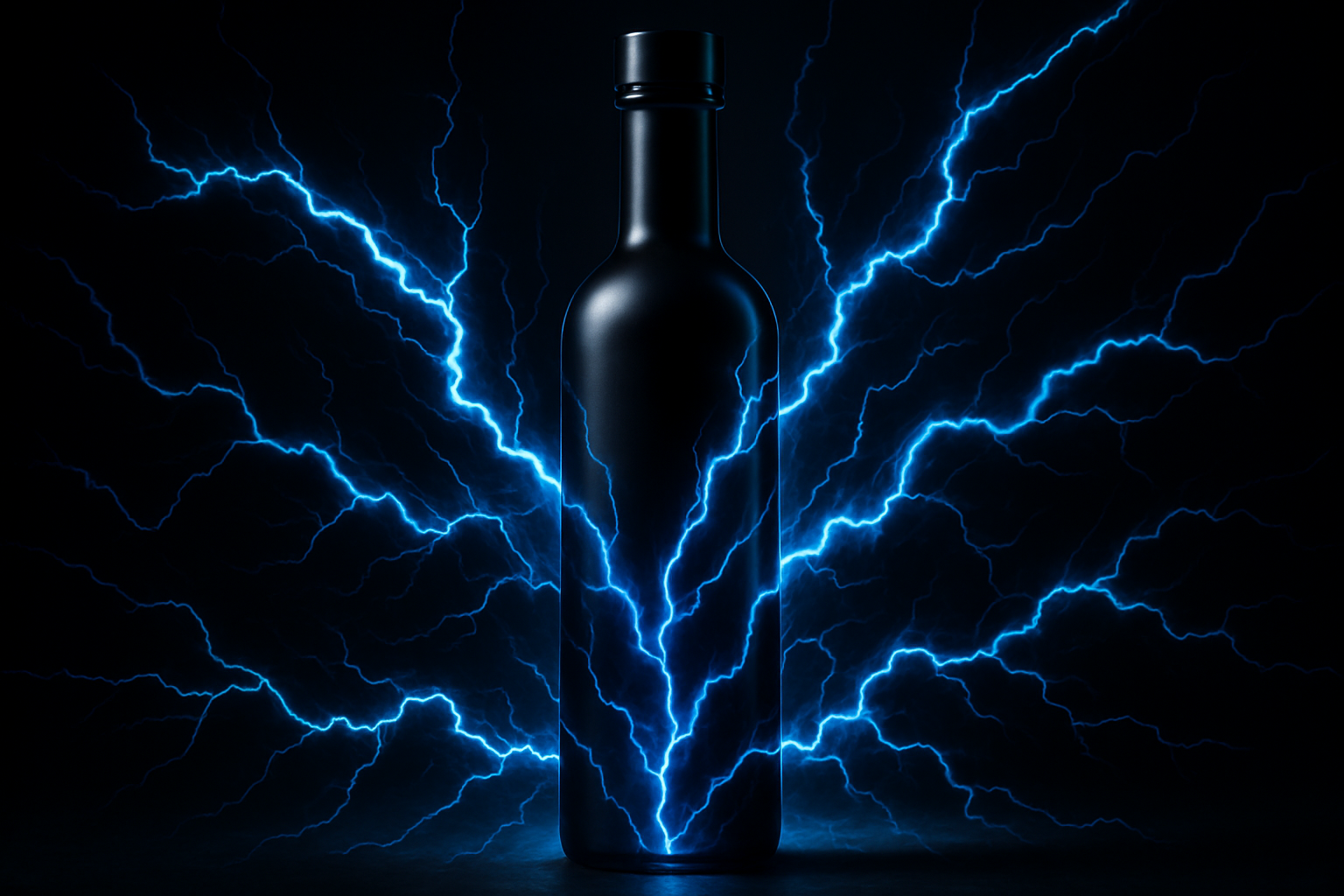 Bottle with blue and black lightning